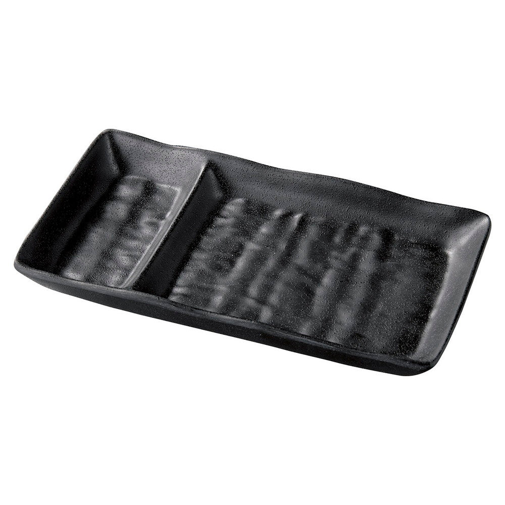 (M)17.8ひねりタレ付ナタ目長角皿 黒マット [ 17.8 x 9.5 x 2.5cm ] [ メラミン食器 ]