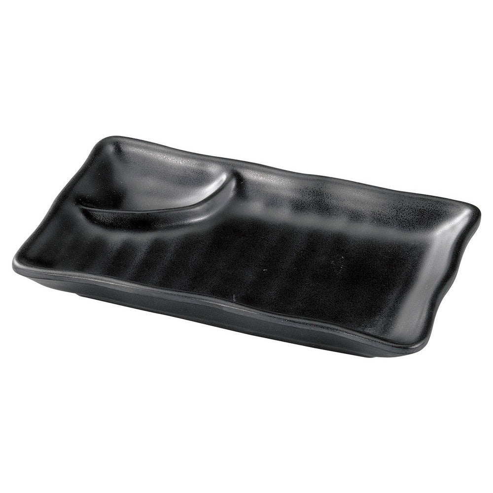 (M)19.6ひねりタレ付波渕長角皿 黒マット [ 19.6 x 11.8 x 2.7cm ] [ メラミン食器 ]