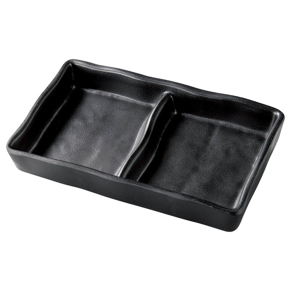 (M)13.1ひねり二ツ切皿 黒マット [ 13.1 x 8.2 x 2.6cm ] [ メラミン食器 ]