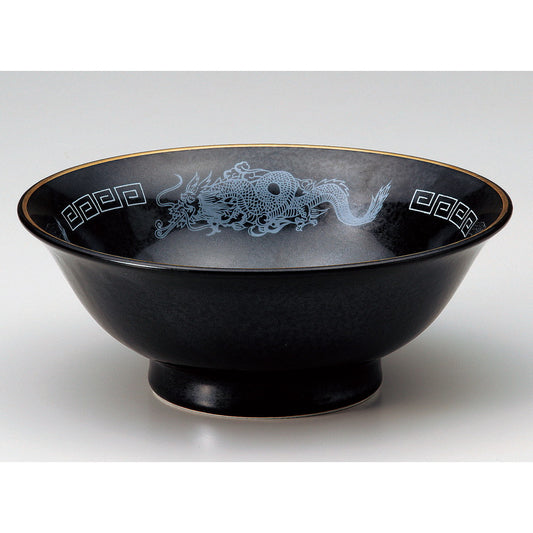 ☆ ラーメン丼 ☆ 黒水晶白竜7.0反高台丼 [ 21.5 x 8.5cm ]