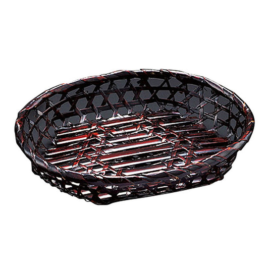 溜塗小判篭 大 [ 約22.5 x 19 x H4.5cm ] 竹製品